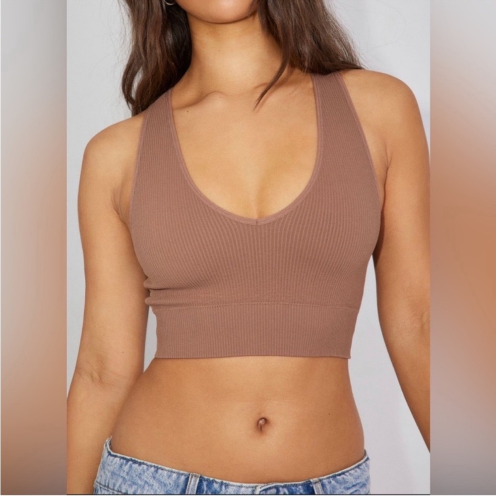 Garage stella seamless plunge tank top brown